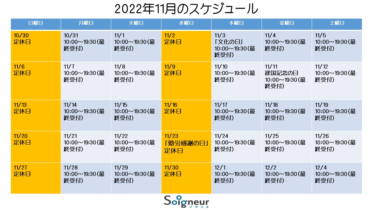 2022年11月のスケジュール